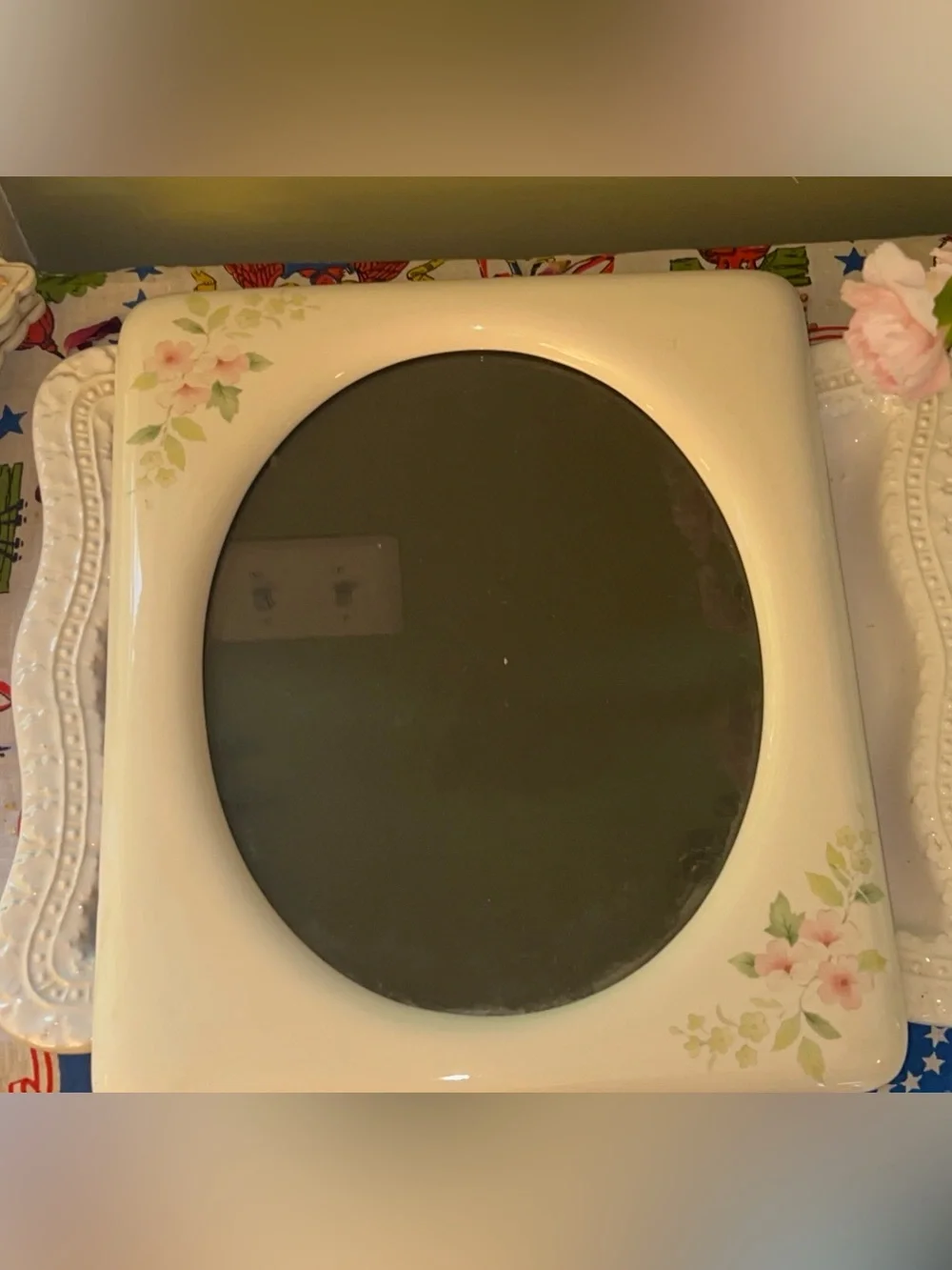 Vintage Cottage Core Shabby Chic White with Pink Floral Ceramic Picture Frame